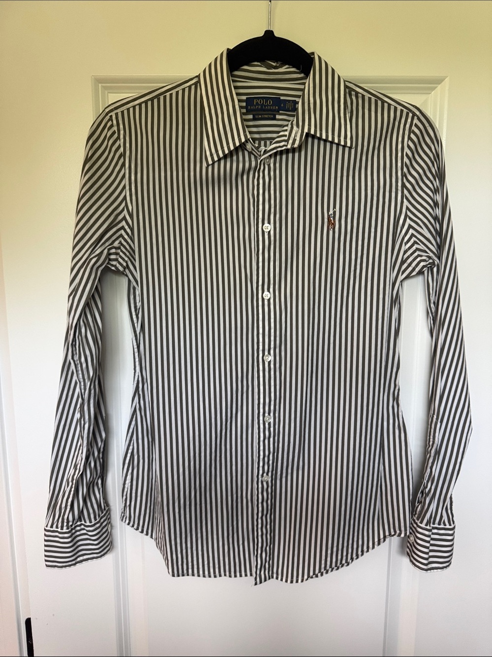 Polo by Ralph Lauren Women’s Gray & White Vertical Stripe Button-Down Shirt